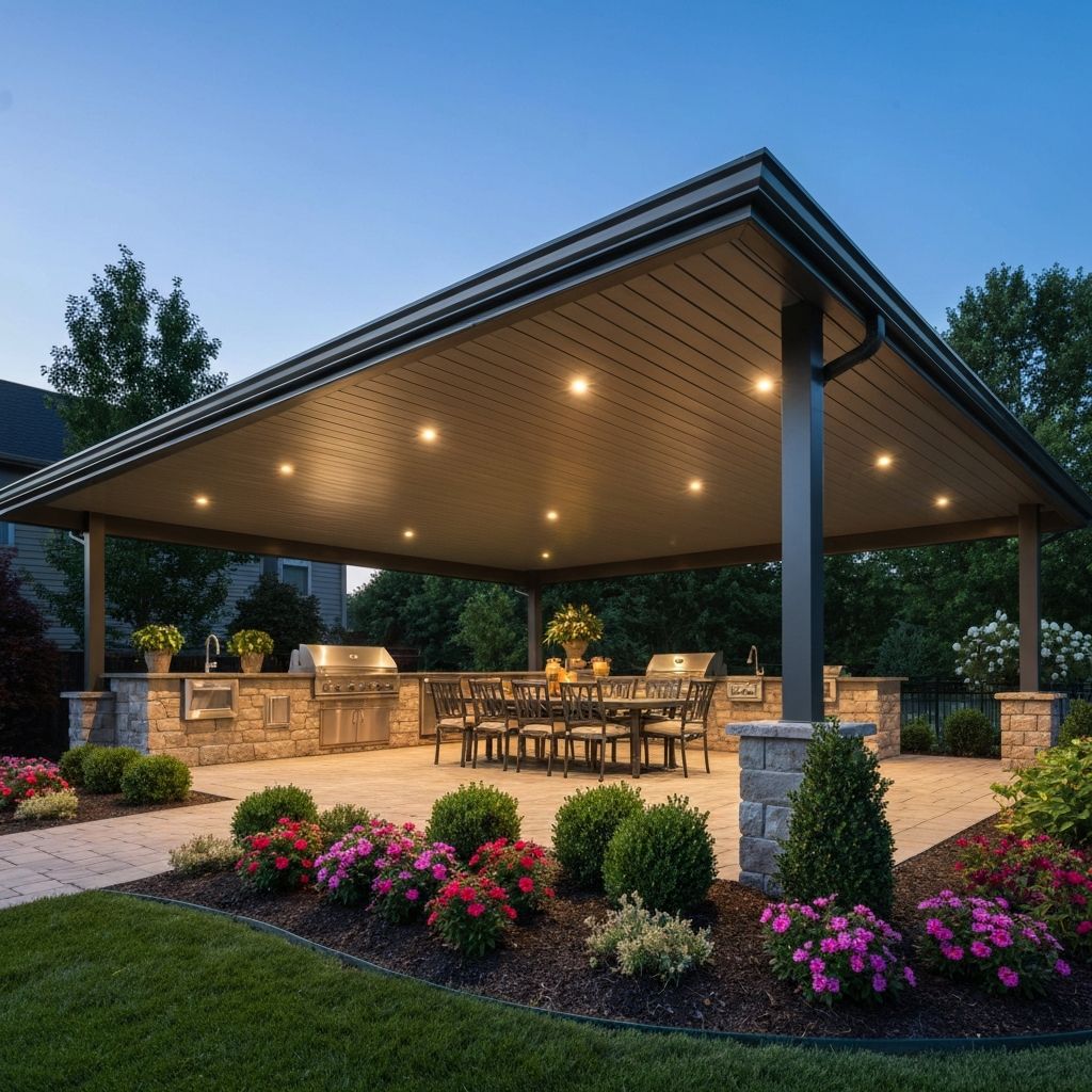 Completed patio cover with outdoor kitchen