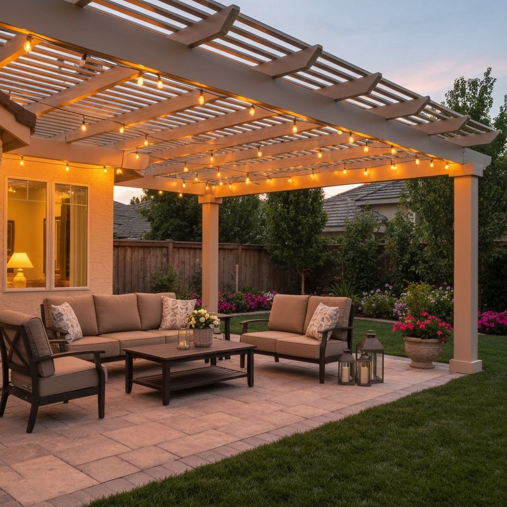 Lattice patio cover with cozy living space